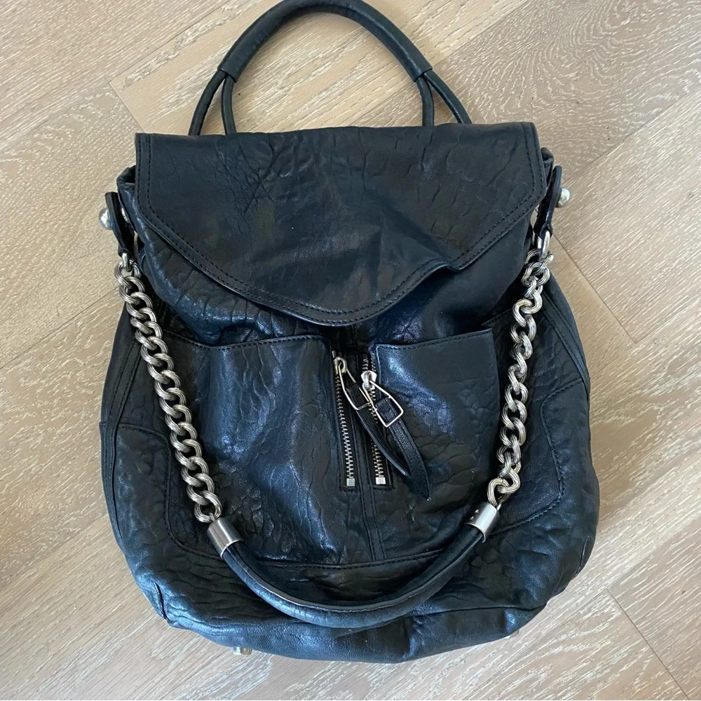Olivia Harris Black lambskin Leather rocker rock star Hobo Satchel bag